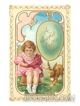 joyful easter time girl holding rabbits ear