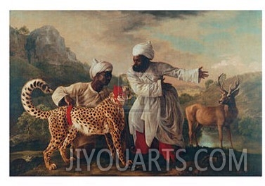 Cheetah and Stag with Two Indians