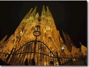 A Night View of Gaudis Temple Expiatori De La Sagrada Familia