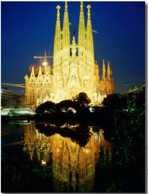 Temple Expiatori De La Sagrada Familia at Night, Barcelona, Catalonia, Spain