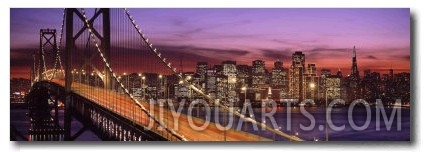 Bay Bridge Illuminated at Night, San Francisco, California, USA