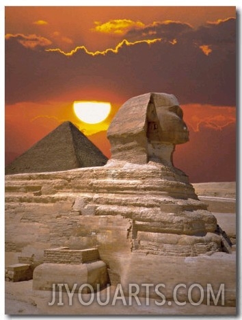 Sphinx and Pyramid at Sunset