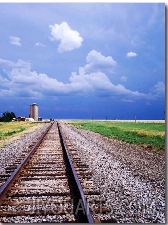 Railroad Tracks and Approaching Thunderstorm, Amarillo, Texas