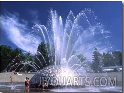 Children Play in the International Fountain of Seattle Center, Seattle, Washington, USA