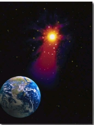 Illustration of Earth and Glowing Star