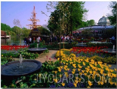 Spring Flowers in Bloom in Tivoli Gardens, Copenhagen, Denmark