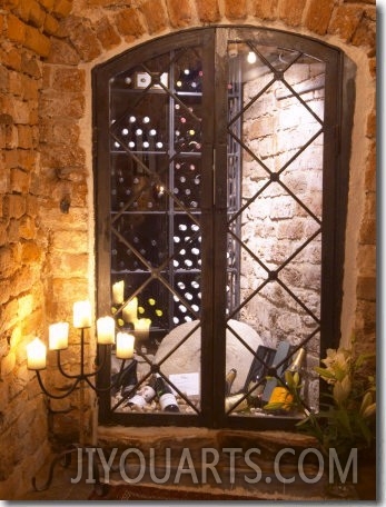 Wine Cellar with Bottles Behind Iron Bars, Stockholm, Sweden