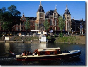 Boat in Front of Centraal Station, Amsterdam, Netherlands