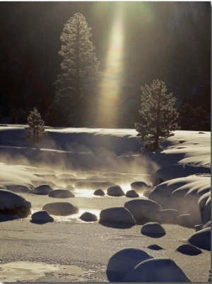 Steam Rises off the Snow Covered River