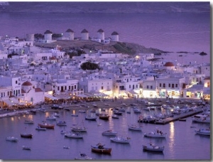 Overview of Mykonos Town harbor, Mykonos, Cyclades Islands, Greece