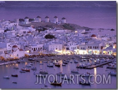 Overview of Mykonos Town harbor, Mykonos, Cyclades Islands, Greece