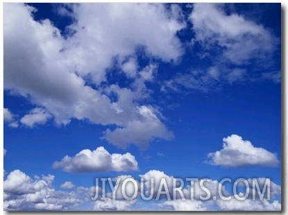 Sunlit Fluffy White Clouds in a Blue Sky