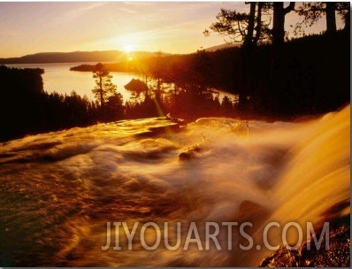 Waterfall at Sunrise in Eagle Creek Above Emerald Bay, Lake Tahoe, California, USA