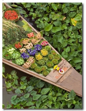 Detail of Boat in Water Lilies, Floating Market, Bangkok, Thailand