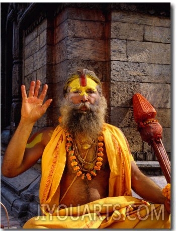 Sadhu Sitting on a Stone Chaitya on the Eastern Banks of the Bagmati River, Pashupatinath, Nepal