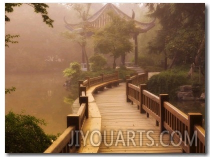 Footpath and Pavillon, West Lake, Hangzhou, Zhejiang Province, China, Asia