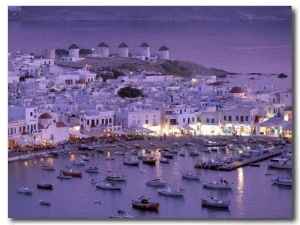 Overview of Mykonos Town harbor, Mykonos, Cyclades Islands, Greece