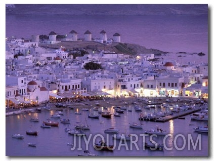 Overview of Mykonos Town harbor, Mykonos, Cyclades Islands, Greece