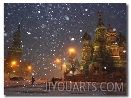 Pedestrians Pass by the Moscow Kremlin