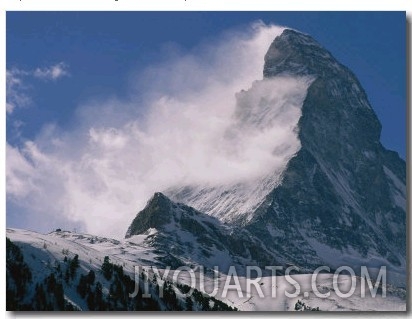 Snow Blows off of the Matterhorn Above Zermatt