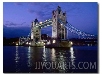 Tower Bridge and River Thames at Night, London, England