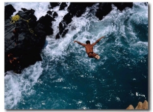 Clavadista (Cliff Diver) Jumping into Canal, Acapulco, Guerrero, Mexico