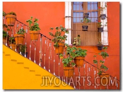 Colorful Stairs and House with Potted Plants, Guanajuato, Mexico