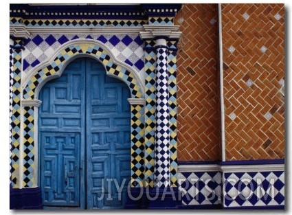 Tiled Facade of the Church of the Virgin of the Assumption in Libres, Puebla, Mexico