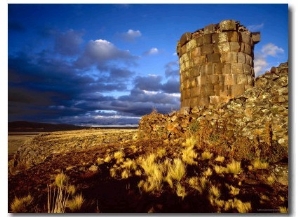 Ancient Inca Tomb at Sunset, Near Lake Titicaca, Peru