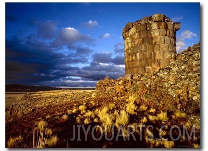 Ancient Inca Tomb at Sunset, Near Lake Titicaca, Peru