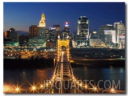 View From John A Roebling Bridge Between Cincinnati, Ohio and Covington, Kentucky, USA