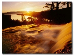 Waterfall at Sunrise in Eagle Creek Above Emerald Bay, Lake Tahoe, California, USA