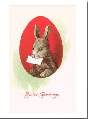 Rabbit Holding Letter in Mouth, Easter Greetings