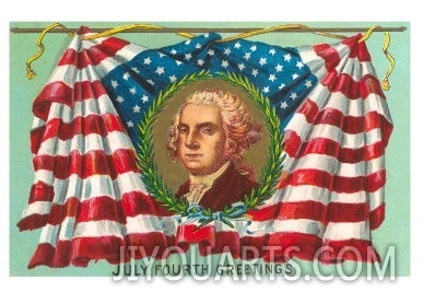 4th of July Greetings, George Washington on Flag