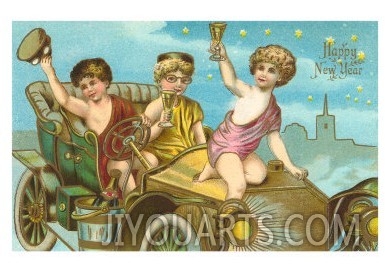 Happy New Year, Children in Old Car，01