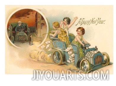 Happy New Year, Children in Old Car