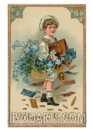 Victorian Boy Dropping Money, Happy New Year