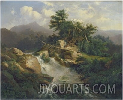 Forest Landscape with Waterfall