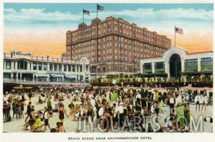 Atlantic City, New Jersey   Beach Scene Near the Knickerbocker Hotel, c.1929