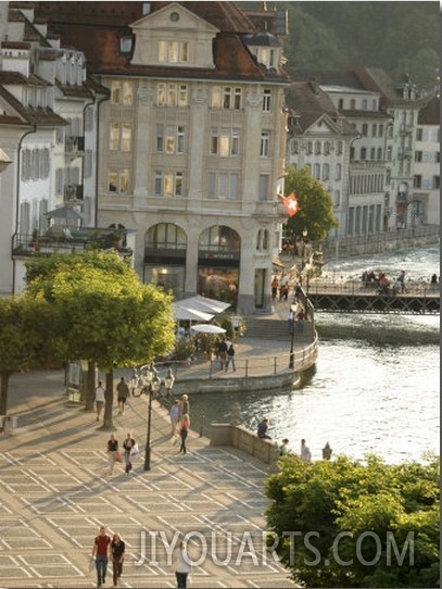 Lucerne Street Scene in the City Center Near Lake Lucerne