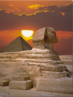 Sphinx and Pyramid at Sunset