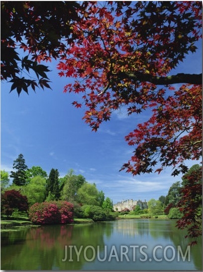 View across Pond to House, Sheffield Park Garden, East Sussex, England, United Kingdom, Europe