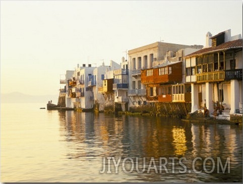 Little Venice at Sunset, Mykonos Town, Mykonos, (Mikonos), Greek Islands, Greece