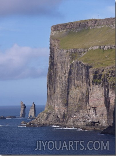 Risin and Kellingin Sea Stacks, under 350 M High Cliffs, Near Eidi, Esturoy