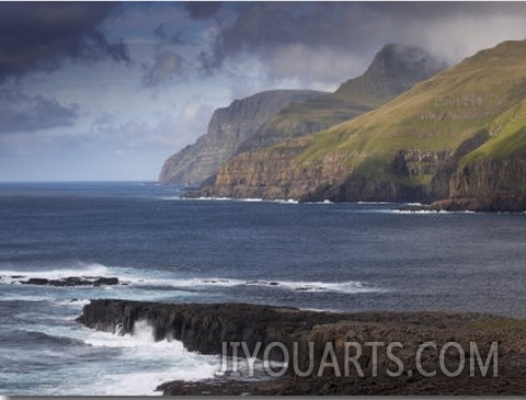 Sea Cliffs and Surf Near Famjin, on Suduroy West Coast, Suduroy Island