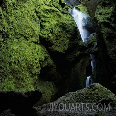 Waterfall and Mossy Cliffs, Iceland