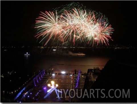 Fireworks Light Up the Night Sky after the Opening Ceremony for the Vancouver 2010 Olympics