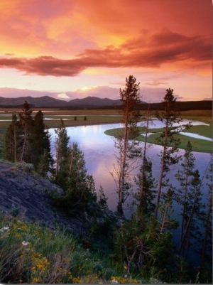 Yellowstone River Meandering Through Hayden Valley at Sunset, Yellowstone National Park, USA