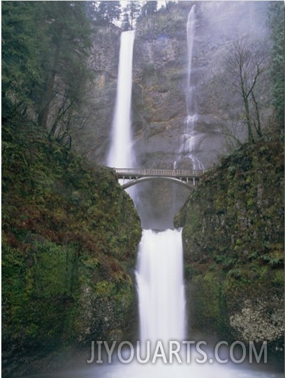 A Bridge over a Portion of Multnomah Falls in Oregon