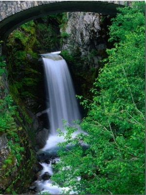 Christine Falls Through the Arch of a Stone Bridge, Mt. Rainier National Park, USA